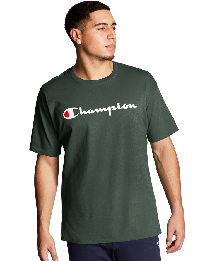 Champion Classic Jersey Script Logo - Miesten TummanVihreä T-Paita - Suomi 8426975-XE